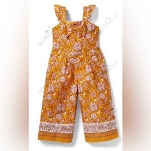 Janie and Jack Floral Mustard Ruffle Jumpsuit SIZE 4
